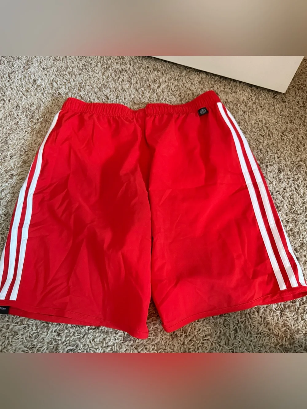 Mens Adidas Red Performance Classic Length 3-Stripes Swim Shorts